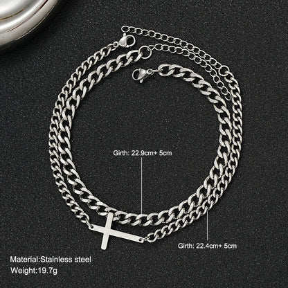 2024 New Stainless Steel Cross Cuban Chain Bracelet Set for Men Hip Hop Punk Snake Chain Bracelets Fashion Unisex Jewelry Gifts
