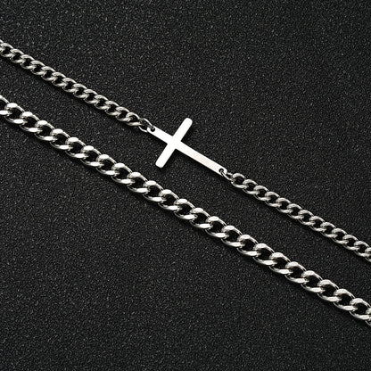 2024 New Stainless Steel Cross Cuban Chain Bracelet Set for Men Hip Hop Punk Snake Chain Bracelets Fashion Unisex Jewelry Gifts