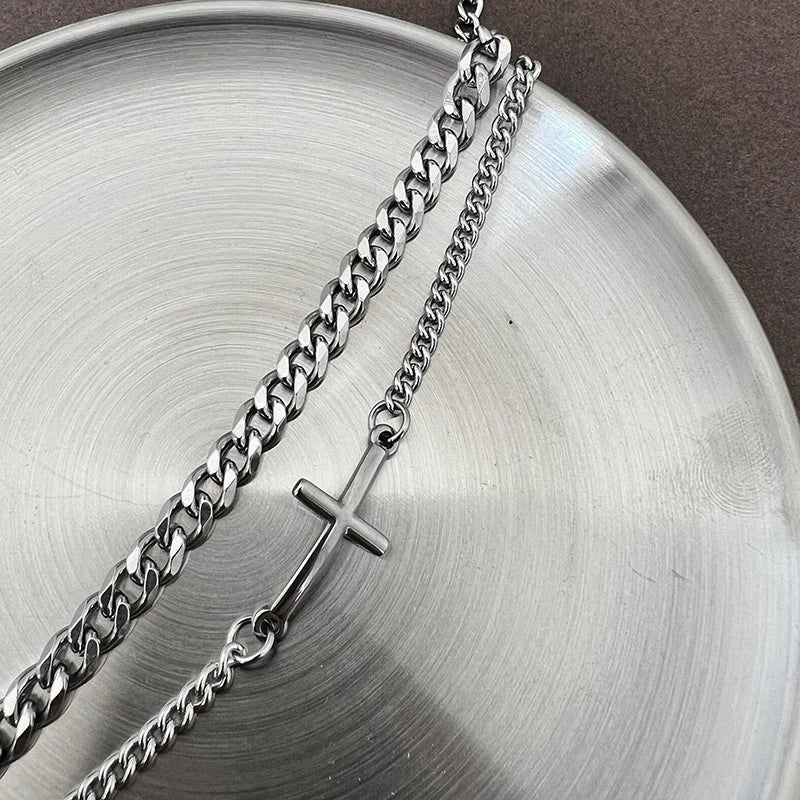 2024 New Stainless Steel Cross Cuban Chain Bracelet Set for Men Hip Hop Punk Snake Chain Bracelets Fashion Unisex Jewelry Gifts