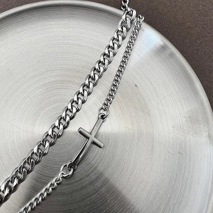 2024 New Stainless Steel Cross Cuban Chain Bracelet Set for Men Hip Hop Punk Snake Chain Bracelets Fashion Unisex Jewelry Gifts
