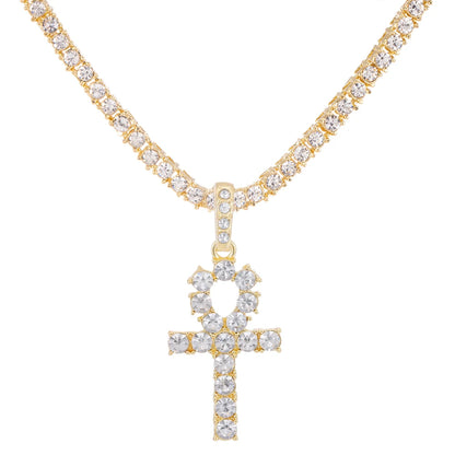 Men Women Hip Hop Cross Shiny Pendant with 4Mm Zircon Tennis Chain Charm Iced Out Bling Exquisite Necklace Jewelry Fashion Gift