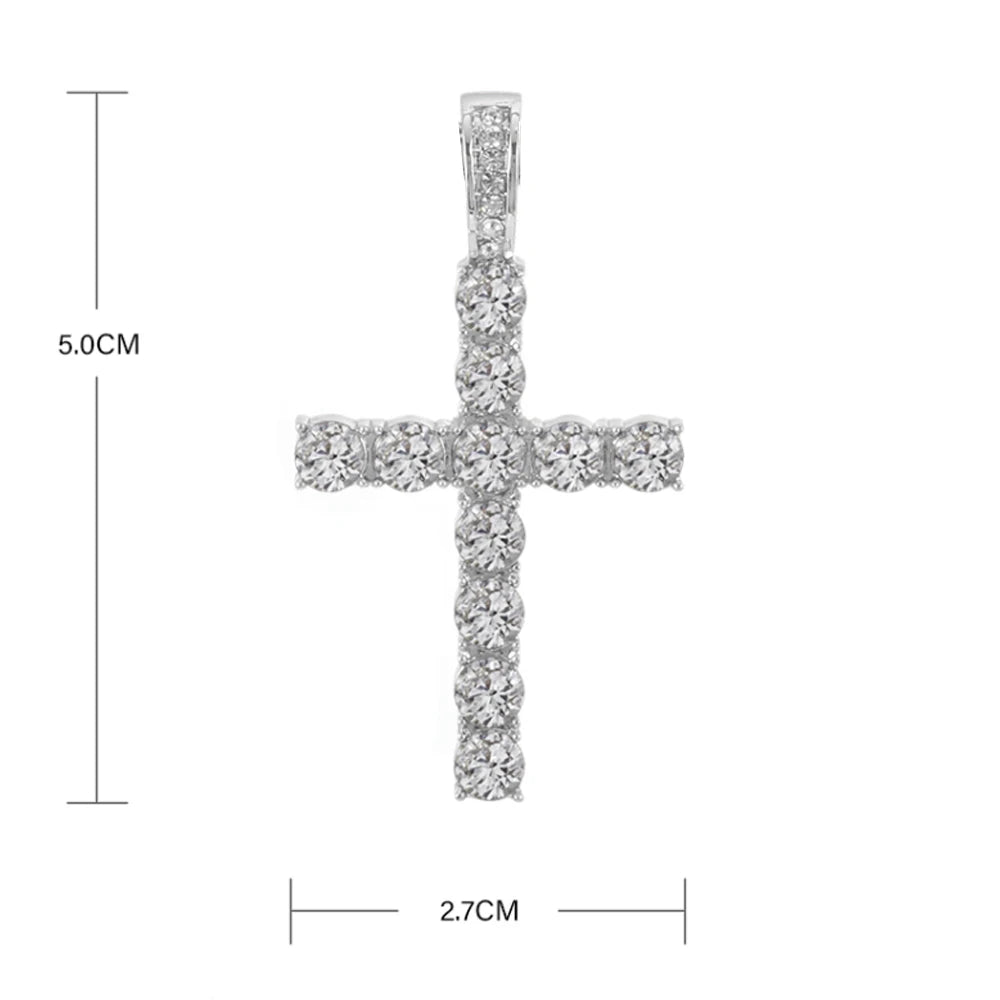 Men Women Hip Hop Cross Shiny Pendant with 4Mm Zircon Tennis Chain Charm Iced Out Bling Exquisite Necklace Jewelry Fashion Gift
