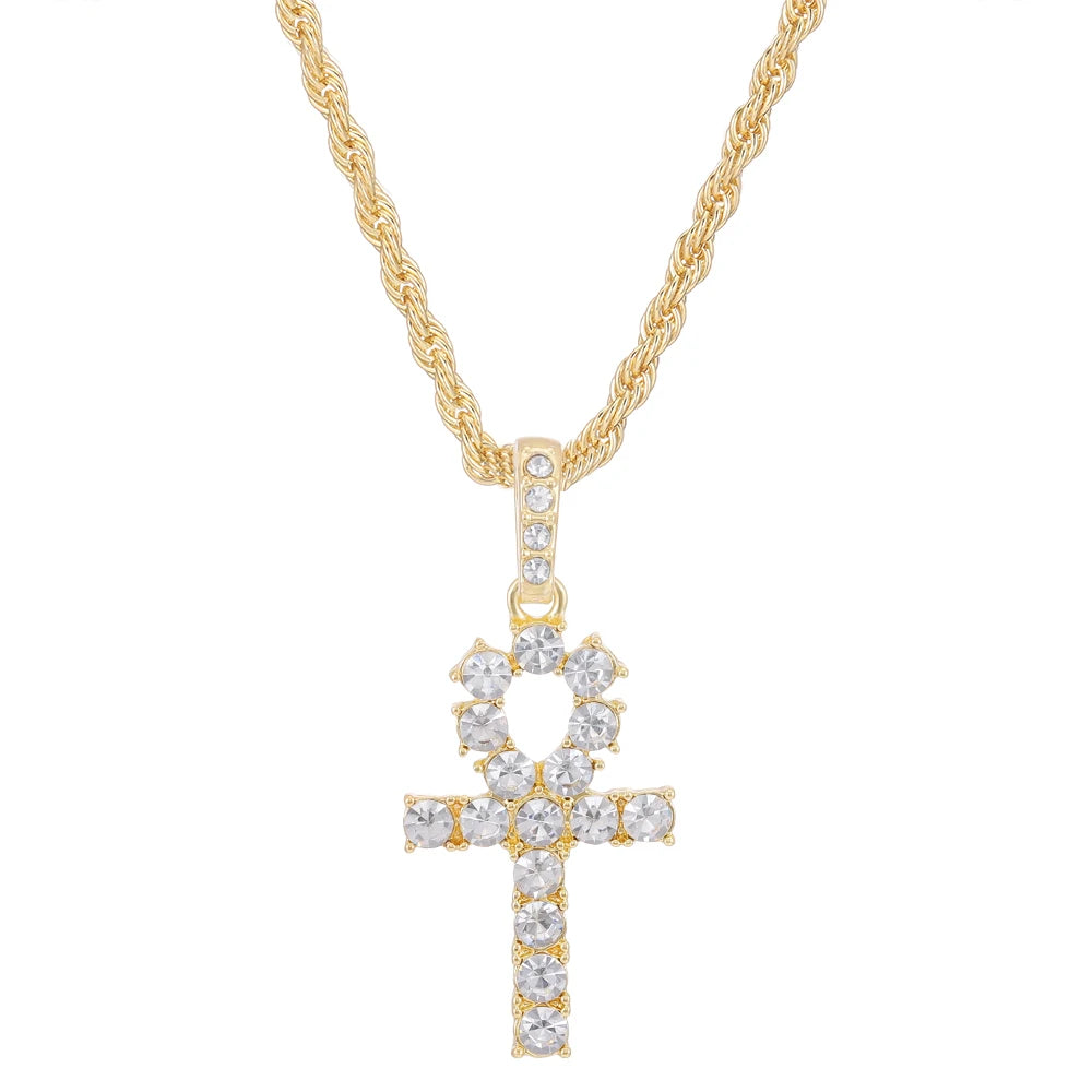 Men Women Hip Hop Cross Shiny Pendant with 4Mm Zircon Tennis Chain Charm Iced Out Bling Exquisite Necklace Jewelry Fashion Gift
