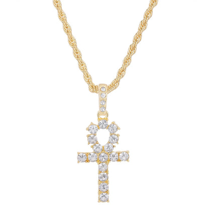 Men Women Hip Hop Cross Shiny Pendant with 4Mm Zircon Tennis Chain Charm Iced Out Bling Exquisite Necklace Jewelry Fashion Gift