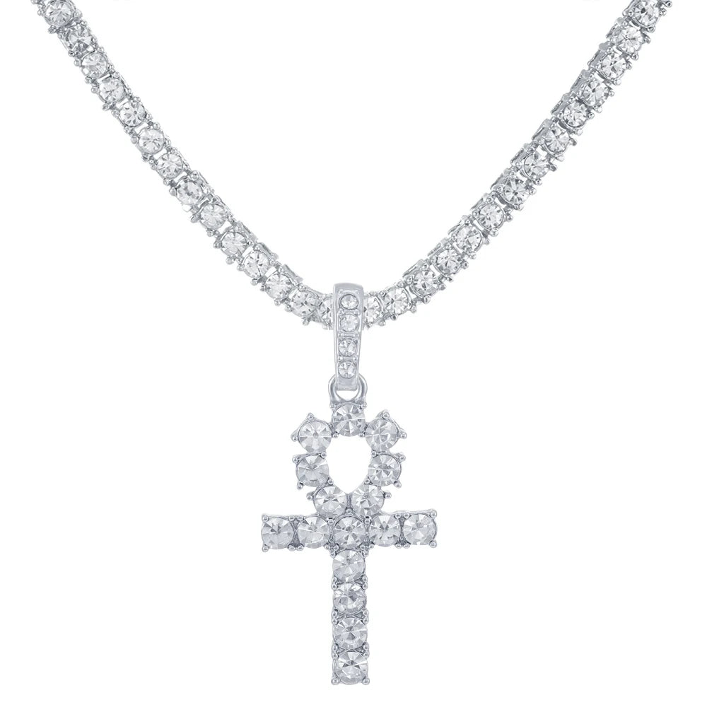 Men Women Hip Hop Cross Shiny Pendant with 4Mm Zircon Tennis Chain Charm Iced Out Bling Exquisite Necklace Jewelry Fashion Gift