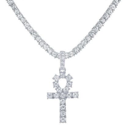Men Women Hip Hop Cross Shiny Pendant with 4Mm Zircon Tennis Chain Charm Iced Out Bling Exquisite Necklace Jewelry Fashion Gift