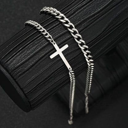 2024 New Stainless Steel Cross Cuban Chain Bracelet Set for Men Hip Hop Punk Snake Chain Bracelets Fashion Unisex Jewelry Gifts