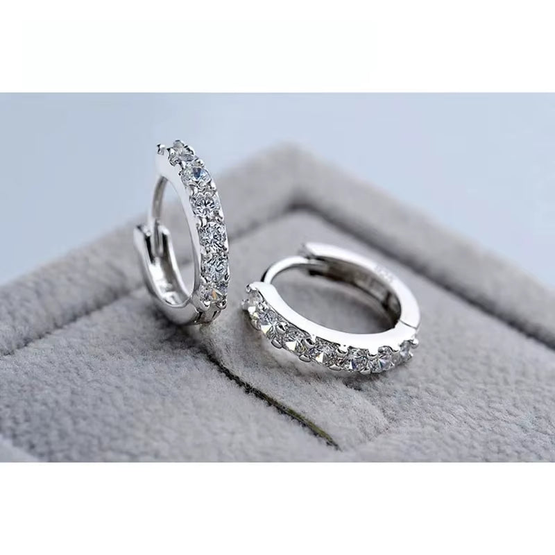 Fast Ship Newest Luxury Romantic Women Jewelry 925 Sterling Silver Plated Rhinestone Crystal Hoop Earrings for Women Wholesale