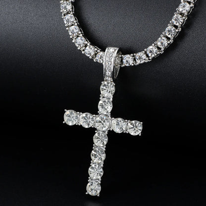 Men Women Hip Hop Cross Shiny Pendant with 4Mm Zircon Tennis Chain Charm Iced Out Bling Exquisite Necklace Jewelry Fashion Gift