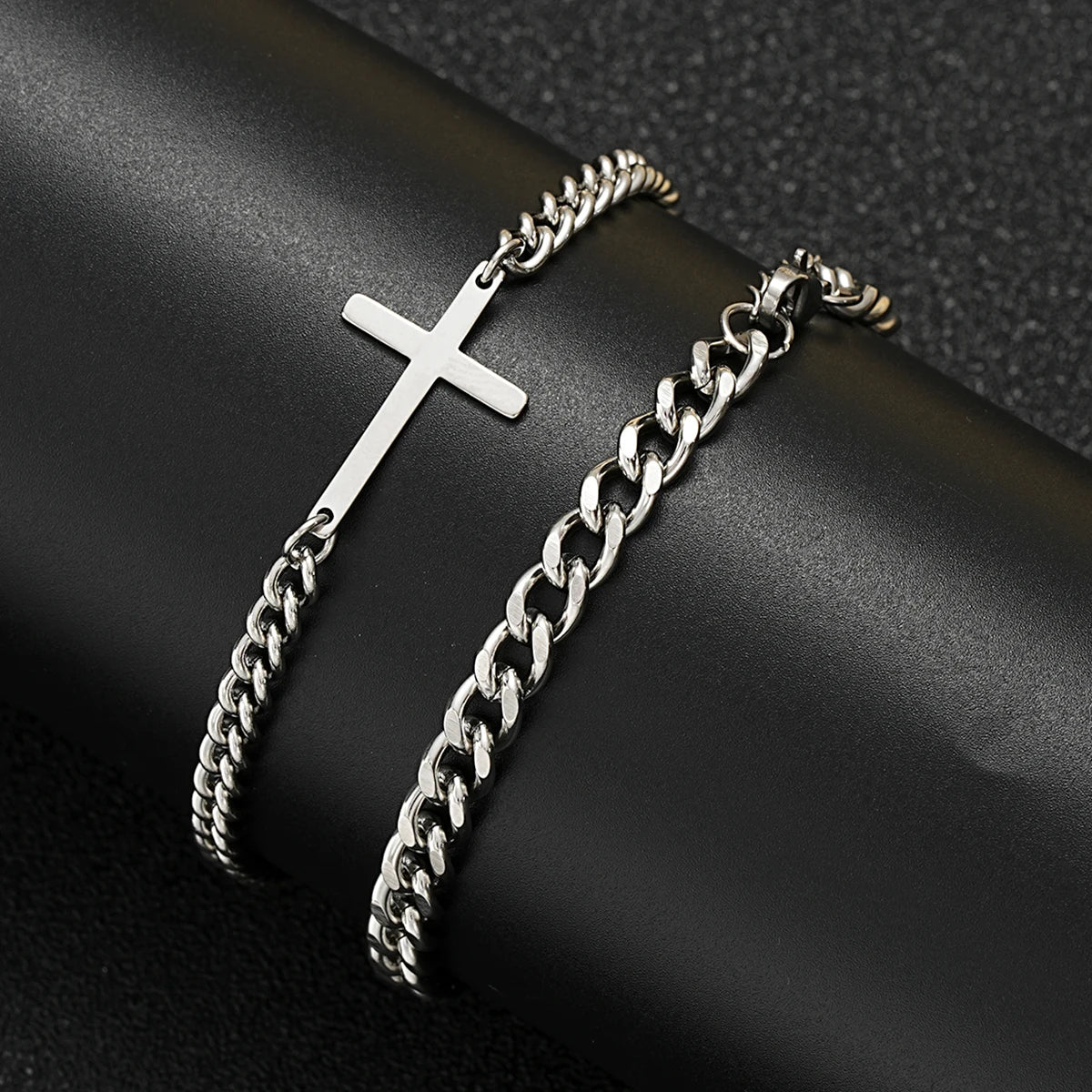 2024 New Stainless Steel Cross Cuban Chain Bracelet Set for Men Hip Hop Punk Snake Chain Bracelets Fashion Unisex Jewelry Gifts