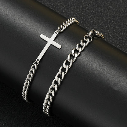2024 New Stainless Steel Cross Cuban Chain Bracelet Set for Men Hip Hop Punk Snake Chain Bracelets Fashion Unisex Jewelry Gifts